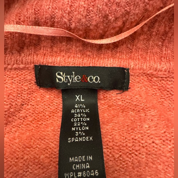 Style & Co Pink Cowl Neck Sweater XL | Button Cuff | Kangaroo Pocket - Picture 6 of 7
